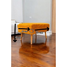 Retro Gürgen Ceviz Renk Ahşap Ayaklı Geniş Oturum Alanlı Özel Tasarım Kare Bench Turuncu Turuncu