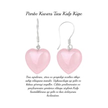 Sertifikalı Kalp Kesim Pembe Kuvars Taşı Doğal Taş Küpe Çok Renkli
