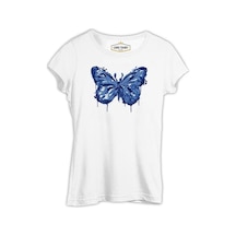Beautiful Blue Butterfly Beyaz Kadın Tshirt 001