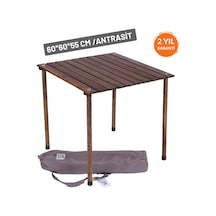 Bag The Joy 60 x 60 x 55 CM Ahşap Katlanır Kamp Masası - Antrasit Kahverengi