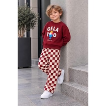 Veraura Lifestyle 3-10 Yaş Dondurma Baskılı 3 İplik Şardonlu Cool Çocuk Takımı Bordo