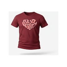Urbantrendstore Unisex Love Forever Seni Seviyorum Baskılı Oversize Fit Rahat Geniş Salaş T-shirt Günlük Tişört Bordo