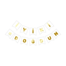 Beysüs Beyaz Üstüne Gold Altın Yaldızlı İyiki Doğdun Yazılı Karton İpli Yazı Banner Tüm Yaşlar
