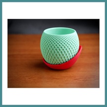 Trendexa 3d Baskı Küre Saksı - Kafes Dokulu İki Parçalı Dekoratif Saksı - Mint-kırmızı Mac Standart