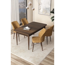 Canisa Concept Arp Serisi Sabit Mutfak Masası Takımı 70x110 Barok Desen Masa 4 Cappucino Sandalye Masa Barok Ahşap Desen Sandalye Cappucino