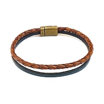 Deep Green Camel Braid Taba Örgü & Koyu Yeşil Bant Erkek Deri Bileklik-1399 Antrasit