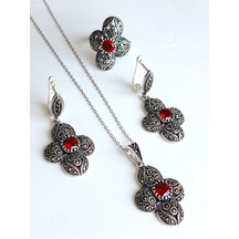 Gümüş Markazit Otantik Sultan Yonca Tasarım Kadın Set