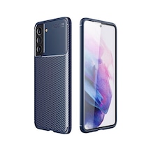 Samsung Galaxy Uyumlu S21 Fe Kılıf Karbon Desenli Şık Negro Premium Silikon Kapak Lacivert