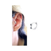 Oniks Taş Detaylı 925ayar Gümüş Tragus Helix Minimal Tek Kıkırdak Küpe Gümüş