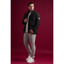 Slimfit Çıtçıt Ve Fermuar Kapamalı Dik Yaka Kolları Lastikli Astarlı Yan Cepli Erkek Kısa Mont 001