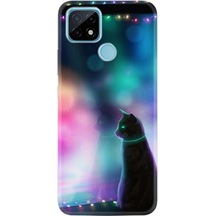 Realme C25 Kılıf Desenli Window Cat 1787 Siyah