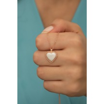 925 Ayar Gümüş Beyaz Opal Taşlı Kalp Kolye (514537211)