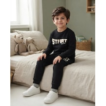 Siyah Erkek Çocuk Start Baskılı 3 İp Şardonlu Takım