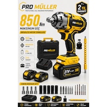 Pro Müller Profesyonel 21v Çift Akülü 850nm Torklu Bl Motor Şarjlı Darbeli Somun Sıkma Sökme Makinesi Setli