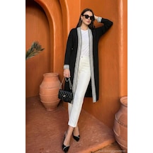 Lela Modest Regular Fit Bağlamalı Nakışlı Tesettür Uzun Kimono Bayan Hırka 5866173 Siyah