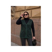 Onno Style Women Desenli Çelik Örgü Klasik Triko Yelek Yeşil