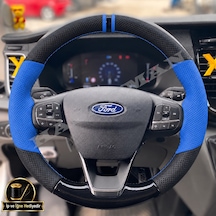 Ford Transit Dikme Direksiyon Kılıfı Delikli Deri Parlak Siyah Mavi Detay Çift Yüzük Ve Dikiş 2020-2026
