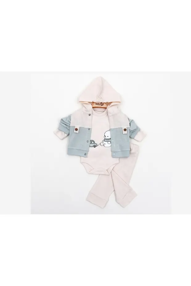 Ayıcıklı 3'lü Kapüşonlu Erkek Bebek Takım Krem - Su Yeşili Ayıcıklı 3'lü Kapüşonlu Erkek Bebek Takım Krem - Su Yeşili