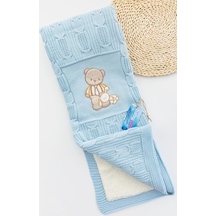 Ayıcık Figürlü Triko Bebek Battaniyesi Mavi