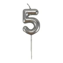5 Beş Rakamlı Gümüş Gri Mum 6.5 Cm