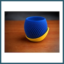 Bezos 3d Baskı Küre Saksı - Kafes Dokulu İki Parçalı Dekoratif Saksı - Mavi-sarı Ob Standart 39579430