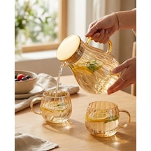 Modern Borosilikat Dilimli 1800 Ml Cam Sürahi Ve 300ml 2li Bardak Çay, Meyve Detoksu Ve Soğuk İçecekler İçin
