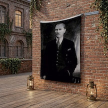 Siyah Takım Elbiseli Mustafa K. Atatürk Poster Bayrak Raşel Kumaş 100x150 Cm Ata39 Diğer