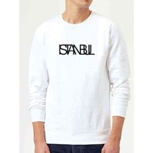Istanbul Baskılı Beyaz Erkek Örme Sweatshirt