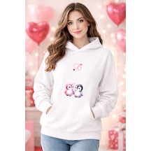 Stil X Sevgililer Gününe Özel, Kapüşonlu Kadın Sweatshırt, Valentıne's Day Beyaz-16