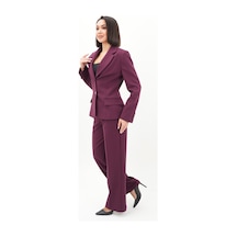 Velnara Moda Mürdüm Modern Klasik Kadın Takım Elbise - Düğme Detaylı Ceket & Boru Paça Pantolon Mürdüm - 942442082 Mürdüm