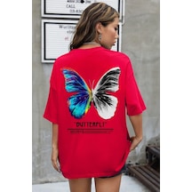 Flood Of Style Unisex Butterfly Baskılı T-shirt Kırmızı
