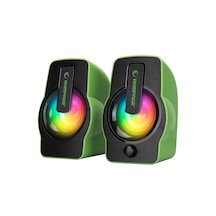 Yeşil - Rgb Işıklı 1+1 Hoparlör Speakaer Set Usb Kablo 2.0 Multimedya - 6w 5691