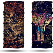 Dair Altın Yaprak - Şans Fili Desenli 2'li Set Boyunluk Bandana Outdoor Balaklava Yüz Maskesi Kafa Bandı