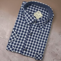 Eren Style Linen Keten Klasik %100 Cotton Kısa Kollu Terletmeyen Gömlek Lacivert