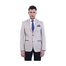 Çift Düğmeli Cepli Erkek Krem Ceket- Wessi Krem