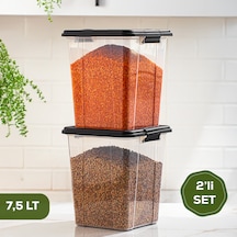 Porsima 4378 2li Mega Boy Hava Geçirmez Deterjan Saklama Kabı Erzak Saklama Kabı Seti Gri 7,5 Lt Şeffaf Siyah