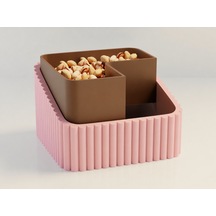 3d Baskı Fıstık Kasesi - Çift Hazneli Kabuk Ayırıcı Sunum Kasesi - Pembe Kahverengi