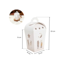 Ramazan Temalı Dekoratif Fener Kutusu, Ay Yıldız Kesim Hediyelik Kutu Seti, Beyaz, 6x9 Cm - 6 Adet