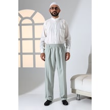 Erkek Rahat Kesim Beli Lastikli Cepli Hac Ve Umre Kumaş Şalvar Pantolon - Su Yeşili İsr Su Yeşili