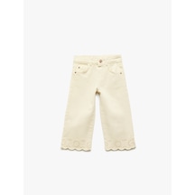 Koton Çiçek Desenli Brodeli Pamuklu Denim Pantolon Bej 5smg40016ad Ekru