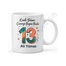 Doğum Günü Hediyesi 13 Yaş Temalı Kupa Bardak Genç Odası Kupası Beyaz / Çok Renkli
