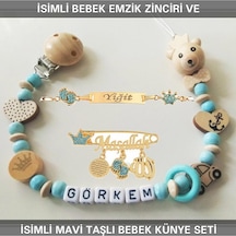 Sahi Aksesuar İsimli Bebek Emzik Zinciri Ve İsimli Bebek Künye Seti Bezyı742 Beyaz - Gri