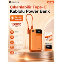Remax Range 10000mah 22.5w Çıkarılabilir Type-c Kablolu Taşınabilir Şarj Cihazı Powerbank Fp-122 Turuncu