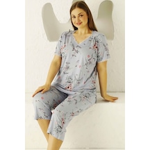 Alimer Kadın Açık Mavi Büyük Beden Bermuda Pijama Takm Edy2704b-m Açık Mavi