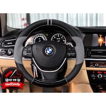 Bmw X5 E70 Dikme Direksiyon Kılıfı Delikli Deri Parlak Siyah Gri Detay Çift Yüzük Ve Dikiş 2006-2013