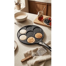 Panface Emoji Pancake Tavası 27 Cm 7 Bölmeli Döküm Alüminyu... Siyah