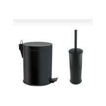 İsaoğlu Yapı Siyah Banyo Çöp Kovası Siyah Banyo Fırçası Metal Set Premium Siyah Kova Fırça Siyah