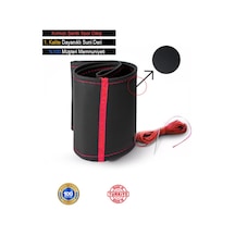 Volvo S40 İçin Uyumlu Özel Süper Deri Direksiyon Kılıfı, Kırmızı Şeritli Spor Dikiş