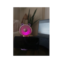 Led Işıklı Şarjlı Mini Vantilatör Telefon Standlı Usb Masaüstü Ve El Tipi Taşınabilir Fan Mor