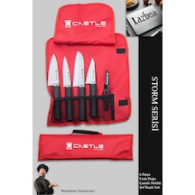 Incisive Serisi 6 Parça Mutfak Bıçak Set Kırmızı Çantalı İncisive Siyah - Kırmızı